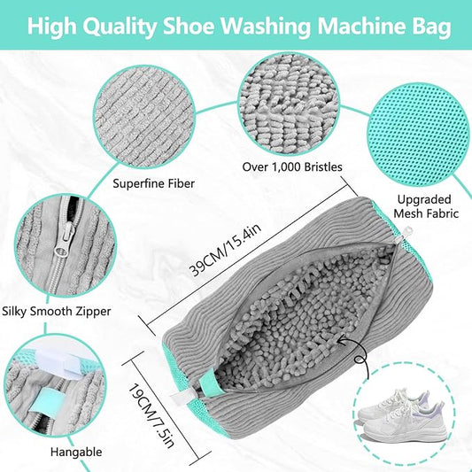 Shoe Washing Machine Bag, Shoe Cleaning Bag, Reusable Laundry Shoes Bag for Washer & Dryer Cleans & Protects All Shoes Types 2PCS (Grey)