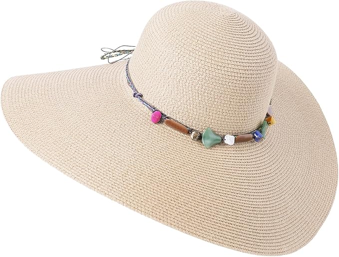 Lanzom Womens Wide Brim Straw Hat Big Floppy Foldable Roll up Cap Beach Sun Hat UPF 50+