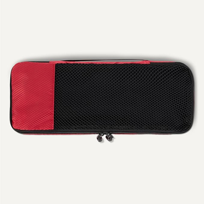 Amazon Essentials 4-Piece Packing Cubes Travel Accessories Set, Luggage Organizer with Double Zipper, Mesh Top, 100% Polyester, Slim, Red (Previously Amazon Basics)