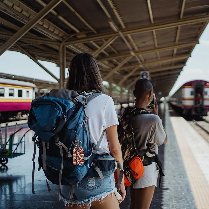 2 Pack Luggage Tags for Suitcase Day of The Dead Skull and Flowers Leather Stainless Steel Loop Label Tags for Women Men Travel Bag Suitcase with Privacy Cover Name ID Card