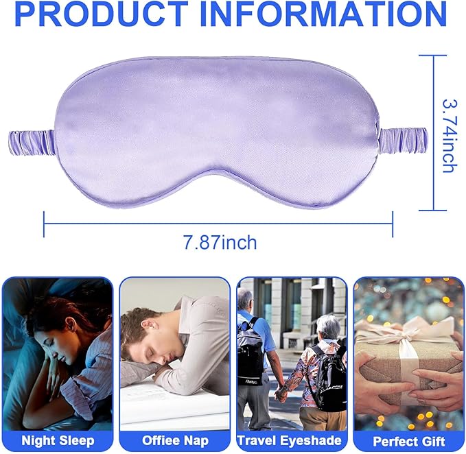 2Pack Silk Sleep Mask,IEKEODI Eye Mask for Sleeping,Elastic Blackout Eye Mask & Blindfold for Full Night's Sleep,Travel and Nap(Purple)