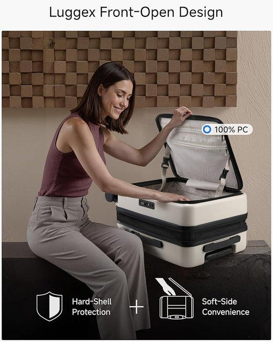 Carry On Luggage Top Opening, FLT Expandable Polycarbonate Hard Shell Suitcase with Wheels (FLO-Lite, Beige, 20 Inch, 38L-43L)