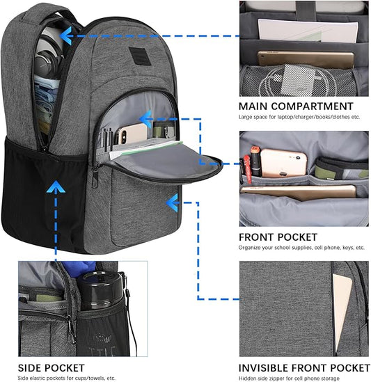 LARIPOP Travel Laptop Backpack,15.6 Inch Business Laptop backpack for Men Women with USB Charging Port,Water-Resistant Laptopack Weekender Daypack for Work College Computer