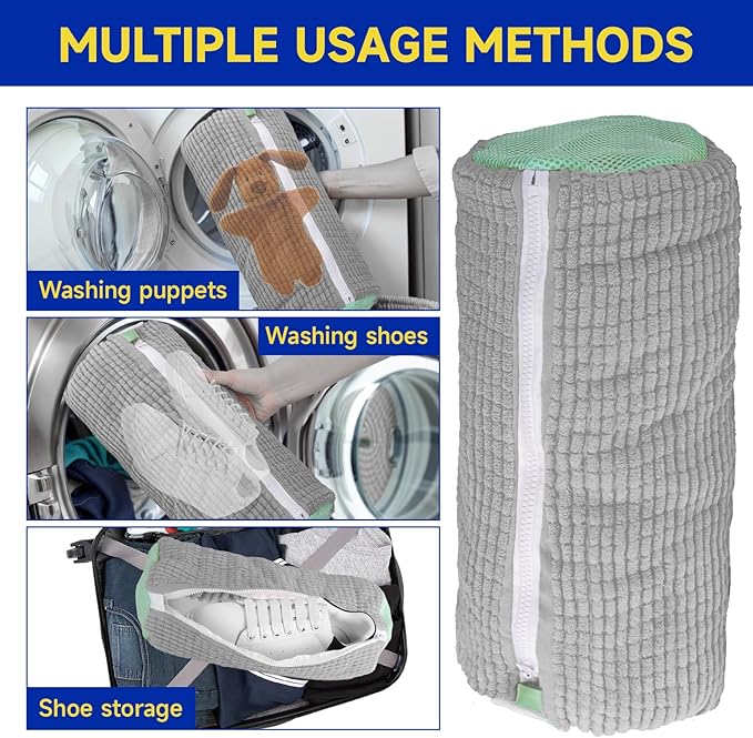 2 Packs Shoe Washing Machine Bag, Laundry Shoe Bag for Washer and Dryer, 360°All-Around Cleaning Sneakers, shoe bag Top Hidden Zipper,Reusable Sneaker Washing Machine Bag For All Shoe Types (Grey)