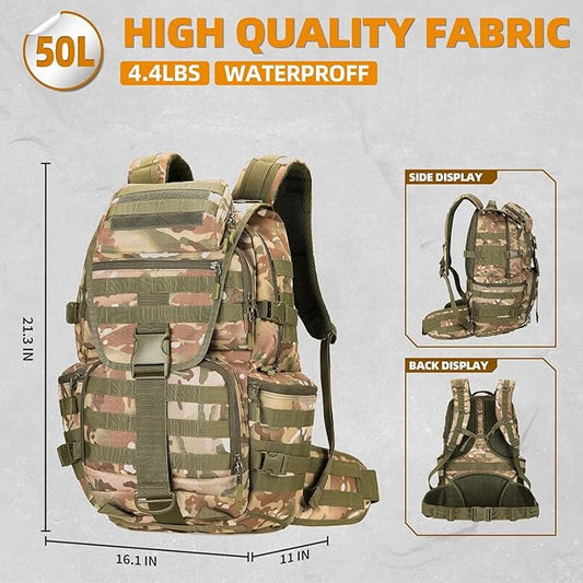 HongXingHai 50L Military Tactical Backpack 3 Day Assault Pack Molle Daypack Hiking Backpack for Men and Women