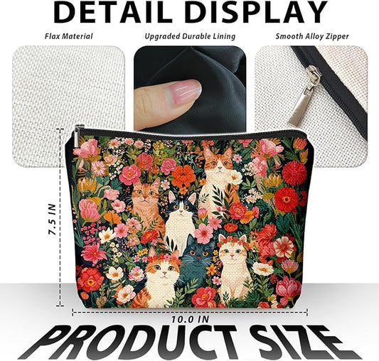 Retro Cat Makeup Bag, Kitty Cosmetic Zipper Travel Toiletry Bag for Traveling Women, Cute Black Cat Gifts for Women & Teen Girls, Cats Gifts Lovers