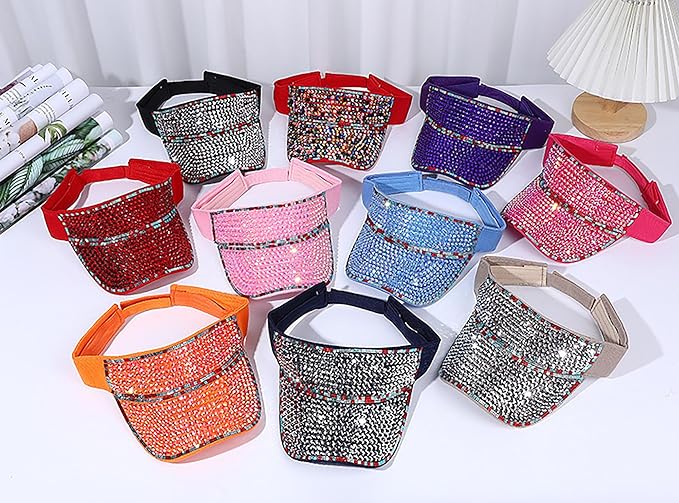 Bling Shiny Rhinestone Sports Sun Visor Hat for Women Summer Adjustable Breathable Beach Visor Caps Running Golf Sun Hat