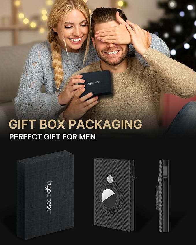 typecase Mens Wallet Card Holder for AirTag: Leather Smart Wallet for Men Compatible with Apple Air Tag, RFID Blocking, Slim, Minimalist - 9-14 Card Capacity | ID Window | Cash Slot (Orange)