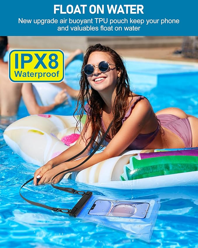 Large Waterproof Phone Pouch Universal Phone Waterproof Case for iPhone 15 14 13 12 11 Pro Max Galaxy S22 S21 IPX8 Water Proof Dry Bag with Wide Lanyard Waterproof Pouch for Swimming Rafting