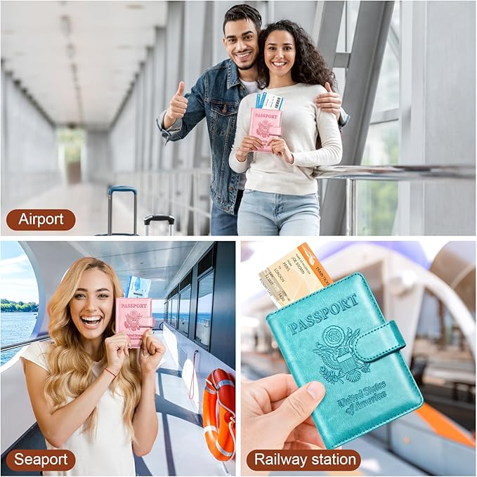Herain Passport Holder for Travel Cruise Essentials, 2 Pcs Passport Cover Wallet Case Women Men Family, RFID Passports Book Card Holders Travel Accessorie Gifts Must Haves