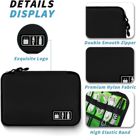 Electronics Organizer,Travel Cord Organizer Pouch, Portable Cable Organizer Bags,Travel Electronic Accessories Storage Case for Cables, Cords, Charger, Phone (Black)