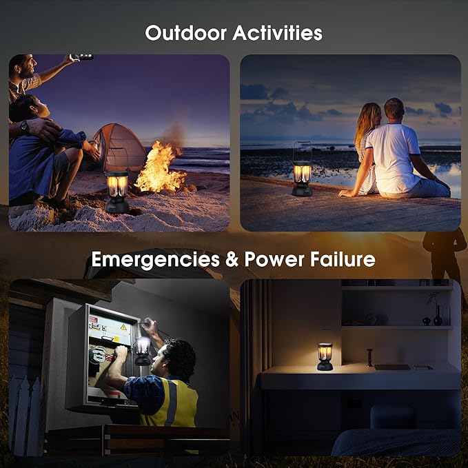 Mesqool Camping Lantern Rechargeable Battery 6000mAh, 650LM LED Lanterns for Power Outages Emergency Hurricane, Solar Hand Crank Lantern for 200 Hours