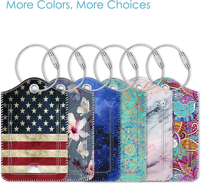 Fintie Luggage Tags, Privacy Cover ID Label with Stainless Steel Loop and Address Card for Travel Bag Suitcase, Us-Flag (2 Piece)