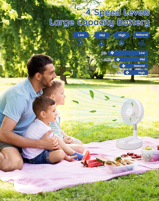 Primevolve Battery Operated Fan,Portable Rechargeable USB Floor Table Desk Fan with Adjustable Height, 4 Speed Settings Pedestal Fan for Bedroom Camping Travel,White 7.7"