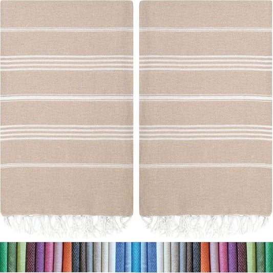 HAVLULAND Oversized Turkish Beach Towel 72โโx40โโ - Set of 12 | 100% Cotton Lightweight Sand Free Quick Dry Pool Towels | Extra Large Bath Towels for Adults Beach Blanket Essentials Case of 12 Beige