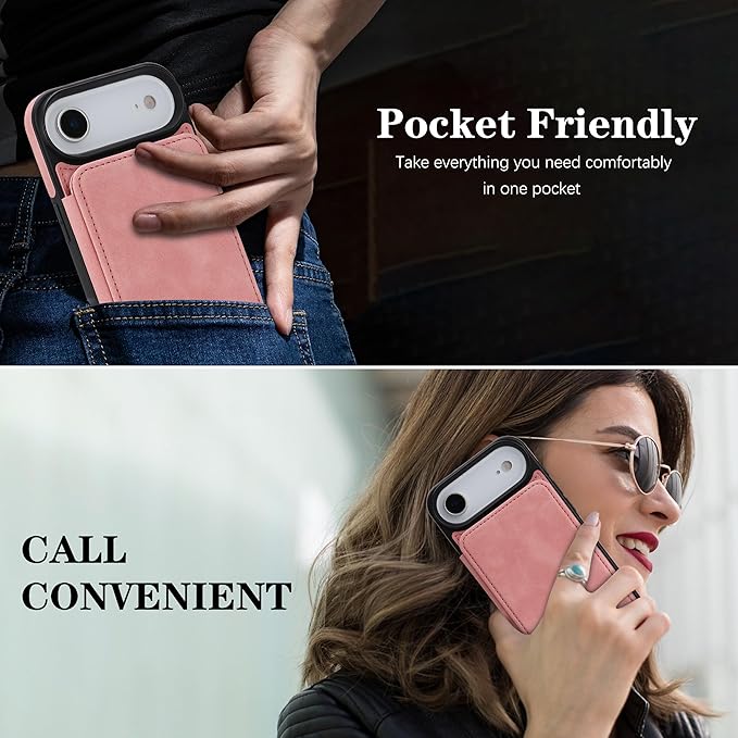 GUERNICA for iPhone 17 Air (6.7") Case Wallet with Card Holder, RFID Blocking Leather Protection, Shockproof Women Men Phone Case for iPhone Air, Pink