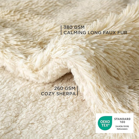 Bedsure Waterproof Dog Blankets for Large Dogs - Calming Cat Blanket for Couch Protector Washable, Long Faux Fur Pet Throw Blanket for Puppy, Reversible Furniture Protection, 50"x60", Cream