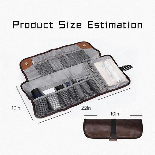 Men's Toiletry Travel Bag, Bathroom Bag For Traveling,Large 21-Inch Roll-Up Dopp Kit, Waterproof PU Leather Compact Organizer for Shaving & Bathroom Essentials