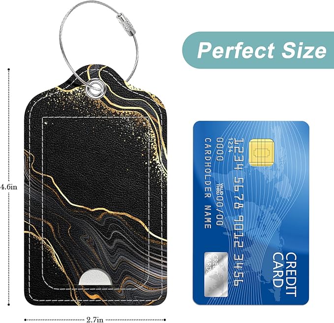 Rimilak 3 Pcs PU Leather Luggage Tags for Suitcase, Travel Cruise Luggage Tag with Privacy Flap, Name ID Label and Metal Loop for Women Men Baggage Handbag School Bag Backpack, Gold Marble