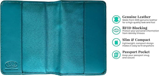 Personalized Monogrammed Teal Leather RFID Passport Cover Holder