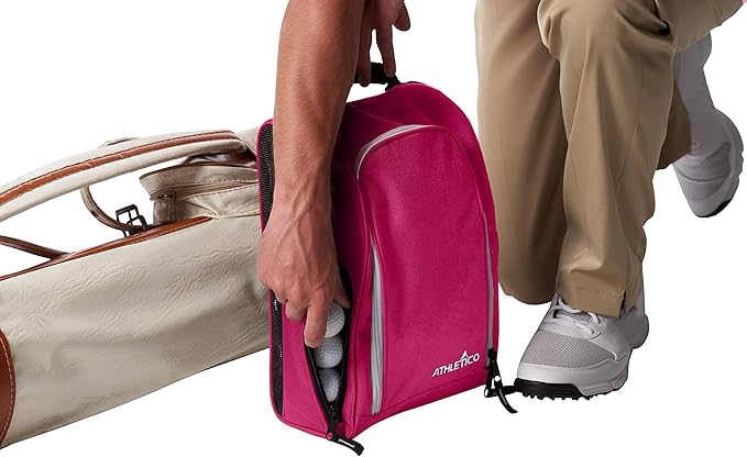 Athletico Golf Shoe Bag - Zippered Shoe Carrier Bags With Ventilation & Outside Pocket for Socks, Tees, etc. (Pink)