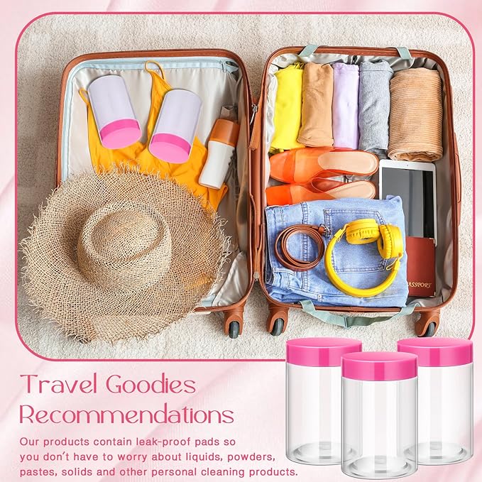 SATINIOR 12 Pack 4 oz Plastic Container Jars with Lids Round Clear Travel Cosmetic Container Slime Jars for Toiletries, Lotion, Cream, Ointments, Makeup, Rhinestone, Samples, Kitchen Storage(Pink)