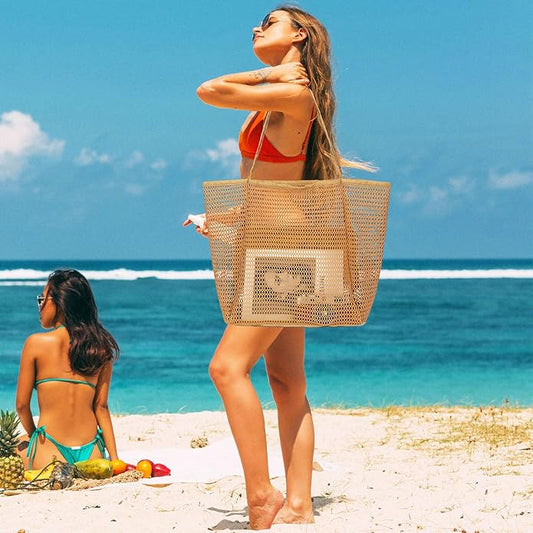 Mesh Beach Bag for Women, Casual Hobo Bags Large Beach Tote for Pool Travel Cruise Vacation Essentials