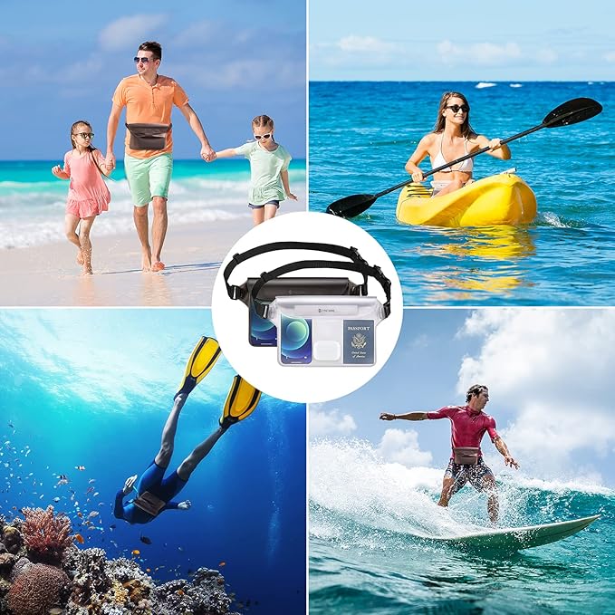 SYNCWIRE Waterproof Pouch Bag with Adjustable Waist Strap (2 Pack) - IP68 Waterproof Waist Bag Screen Touchable Dry Bag with Adjustable Belt for Beach, Swimming, Boating, Fishing, Hiking, etc