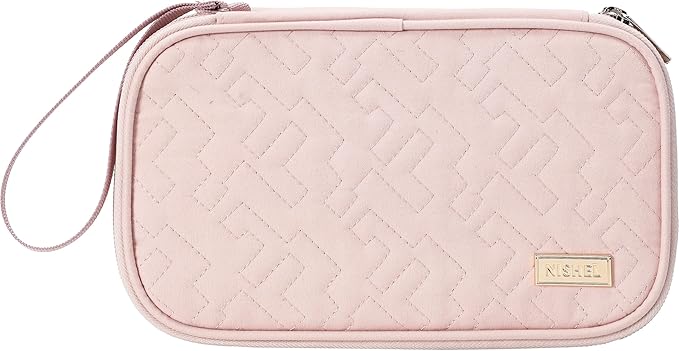 NISHEL Travel Cord Organizer Case, Double Layers Tech Electronic Bag, Essentials for Charger, Cable, Phone, Flash drive, Medium, Pink