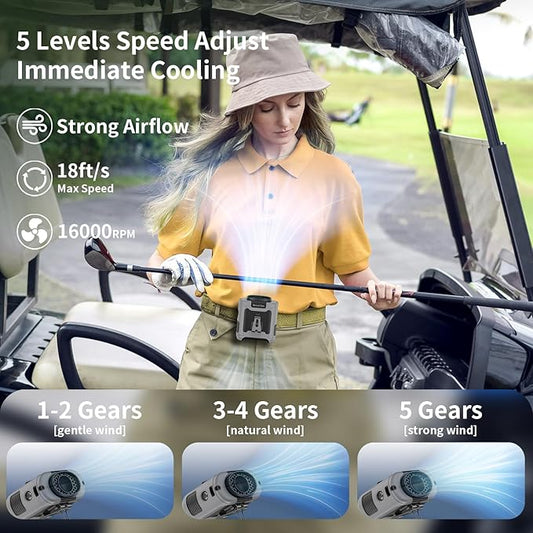 Socool 10000mAh Portable Waist Fan Clip on Wearable Belt Personal Fan Rechargeable Battery operated With 5 Speeds & Flashlight Neck Hands-Free 40H Cooling For Outdoor Camping Travel (Gray)