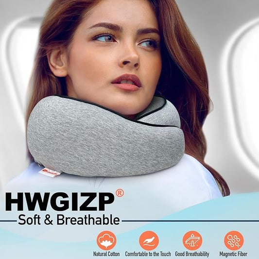 Travel Pillow | High-Density Memory Foam Pillow with 360° Surround Support. Ergonomically Designed. Ideal for Airplane Travel and Home Use.
