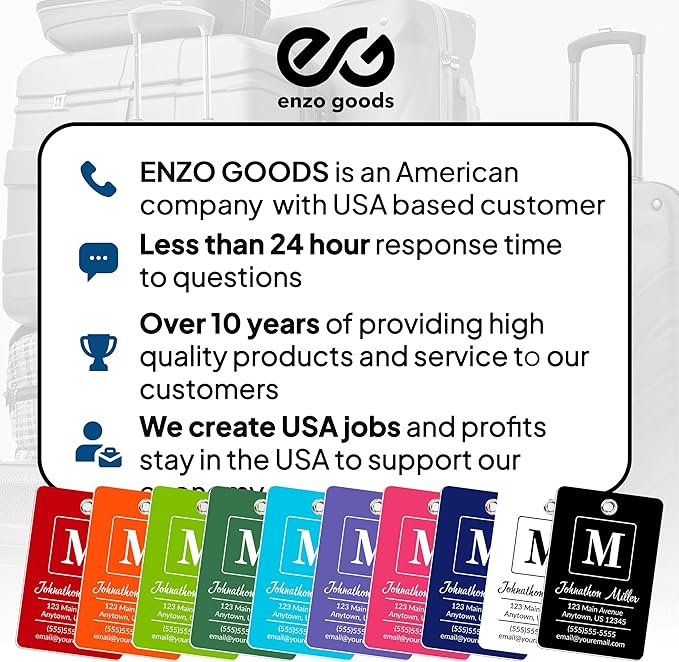 Personalized Luggage Tag | 4 Pack | Custom Luggage Tags for Suitcases | Kids Backpack Tag | 10 Color Options & Choose Font, Font Color