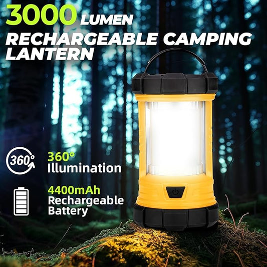Camping Lantern 3000LM, LED Lanterns for Power Outages with 4400mAh Phone Charger, Impact-Resistant Rechargeable Lantern, 5 Light Modes Waterproof Lantern for Hurricane Emergency(Orange)