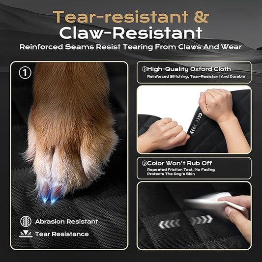 Dog Car Seat Cover for Back Seat Extender, 450 lbs Hard Bottom Waterproof Pet Hammock with Door Protection, Non-Slip Scratchproof Car Bed for Dogs, Fits SUV, Truck & Sedan