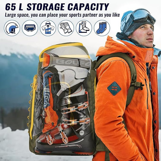 Ski Boot Bag, 65L Durable Travel Backpack, 1680D Nylon Waterproof Snowboard Boot Bag, Skiing and Snowboarding Travel Luggage for Helmet, Goggles, Gloves, Outerwear & Accessories