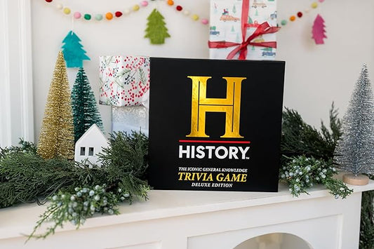 HISTORY Channel Trivia Board Game Deluxe Edition with 80s & 90s Expansion Pack - 2400 General Knowledge Questions - Christmas Stocking Stuffers Gift for Adults & Family in Pursuit of Trivial Knowledge