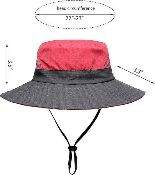 Womens Summer Sun Hat Beach Hat Wide Brim Outdoor UV Protection Hat Foldable Cool Mesh Ponytail Bucket Hat
