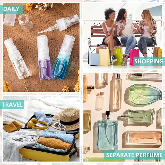 Zhehao 100 Pcs Mini Spray Bottles 2 ml Clear Glass Perfume Bottles Refillable Fine Mist Perfume Atomizer Portable Empty Sample Containers for Cleaning, Essential Oils, Travel (Clear Cap)