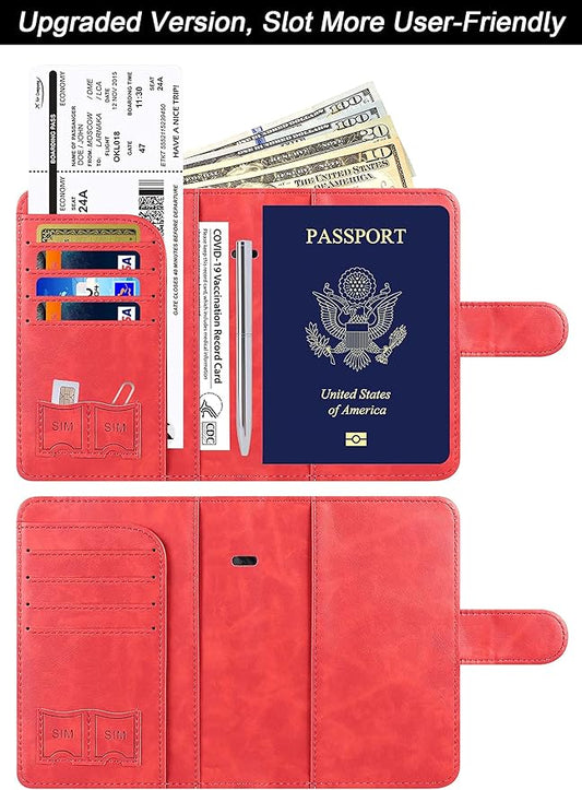 Airtag Passport Holder Cover Wallet Travel Essentials Leather Rfid Blocking Case Vacation Luggage Must Haves Travel Accessories for Men Women (117#Red)