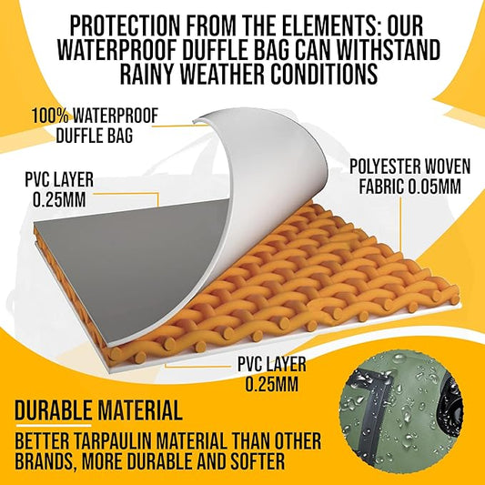 LEGEND Waterproof Duffel Bag - Heavy Duty Duffle Bag for Outdoor, Camping, Boating & Travel, Premium PVC Dry Duffel Bag, Motorcycle Dry Bag with Durable Strap & Handles with Large Storage - 60L Green