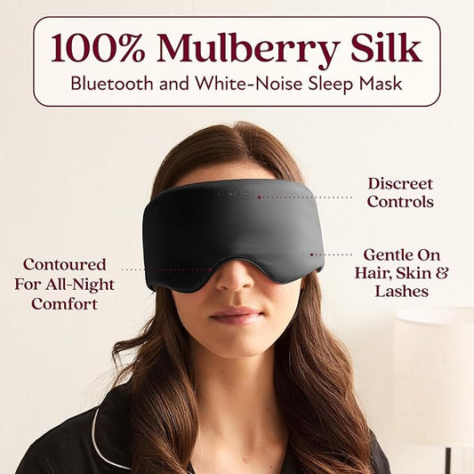 SilkSound 100% Mulberry Silk Bluetooth Sleep Mask, Skin-Friendly Sleeping Eyemask with Bluetooth Sleep Headphones, Silk Eye Mask Headphones with Small Side Speakers, White Noise Head Phones Ear Muffs