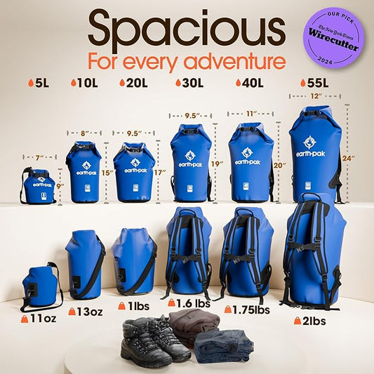 Earth Pak Waterproof Dry Bag - Roll Top Waterproof Backpack Sack Keeps Gear Dry for Kayak with Waterproof Phone Case
