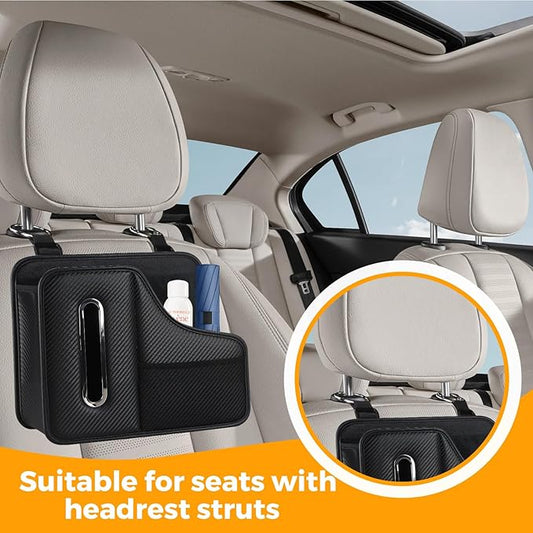 Car Tissue Holder,Back Seat Organizer with Cup Holder,Multifunctional Car Headrest Seat Back Storage,Large Tissue Box Cover Fit for 100-130 Regular Size Tissues(2pcs)