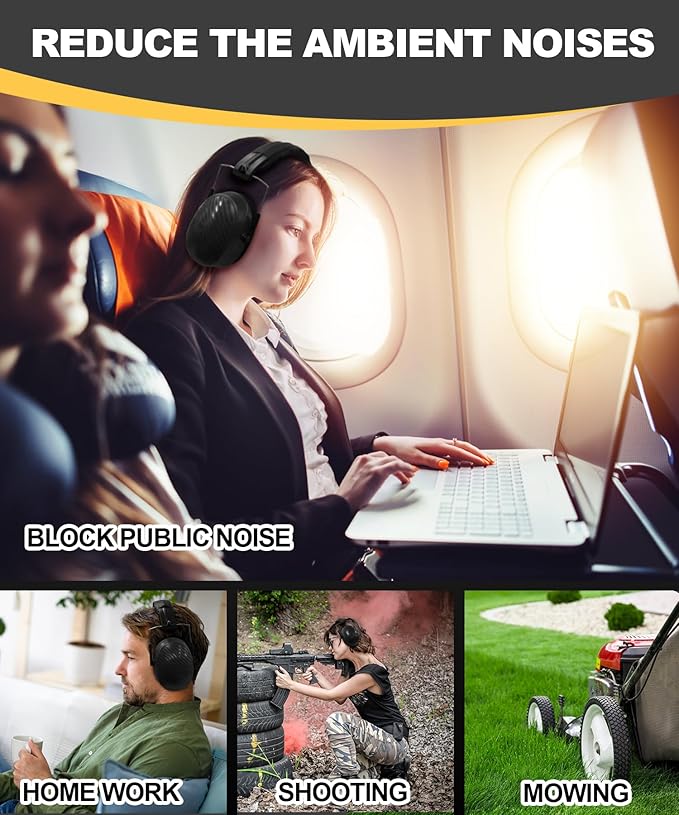 ZOHAN 019 Safety Earmuffs for Noise Reduction 2Pack - NRR 28dB Hearing Protection Ear Muffs for Working, Shooting, Mowing, Autism, Construction