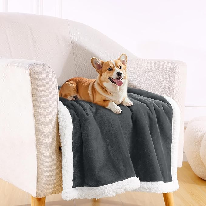 Smiry Waterproof Blanket Throw for Large Dogs, Soft Reversible Dog Blanket for Sofa Couch Bed, Washable Leakproof Sherpa Fleece Furniture Couch Protector(50"x60", Dark Grey/White)