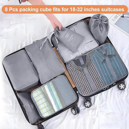 Packing Cubes for Travel - 8 Set Luggage Organizer Bags for Family, Mesh Breathable Travel Packing Cubes for Suitcases Durable Travel Essentials Bags Set