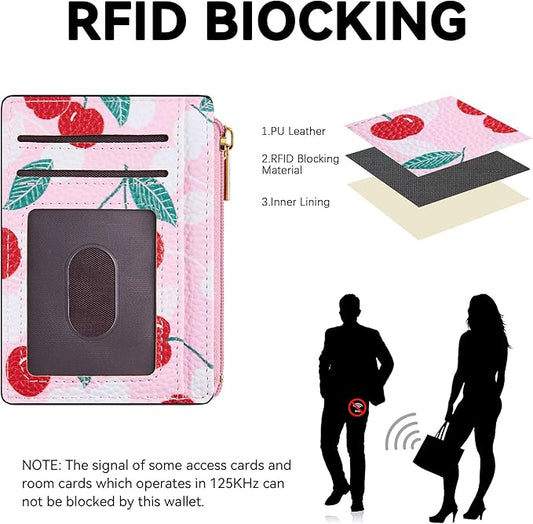 Tipmile Credit Card Holder for Women Slim Minimalist Front Pocket RFID Blocking Wallet Small Compact Card Case with ID Window, Cherry Berry