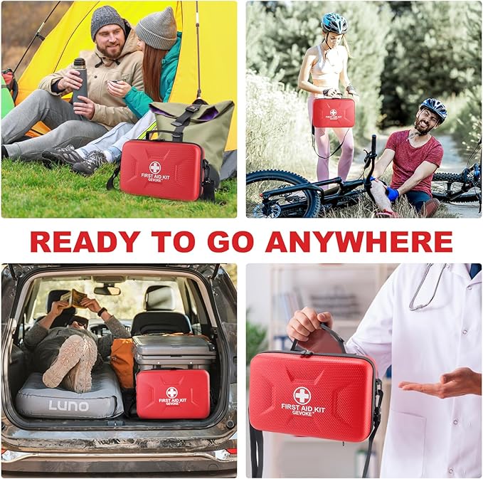 410 Piece Waterproof Hard Shell First Aid Kit for Home, Car, Travel, Camping, Truck, Hiking, Sports, Office, Vehicle & Outdoor Emergencies - Emergency Medical Kits (Red)