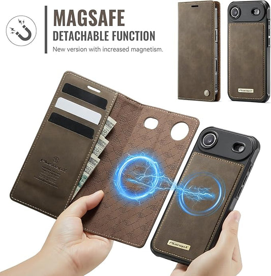PlusnapX Wallet Case for iPhone Air Compatible with Magsafe, 2-in-1 PU Leather Flip RFID Blocking Card Holder Stand ShockAirof Magnetic Detachable Cover for iPhone 17 Air Case 6.5", Brown