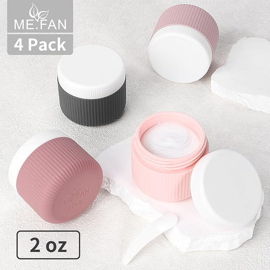 ME.FAN Travel Containers for Toiletries, TSA Approved 2 oz Silicone Cream Jars, Leak-proof Journey Containers, Trip Accessories with Lid for Cosmetic Face Hand Body Cream 4 Pack White Lid Pink